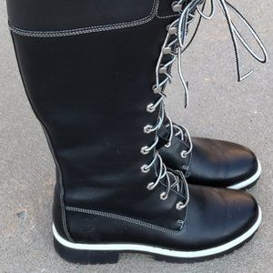 Timberland 14" Tall Black Boots with White Welt & Stitching Women's Size 9 (40)